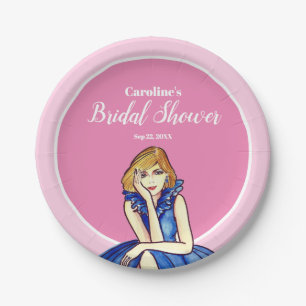 Dark Royal Blue Cocktail Gown Fashion Illustration Paper Plate