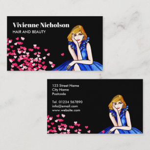 Dark Royal Blue Cocktail Gown Fashion Pink Hearts Business Card