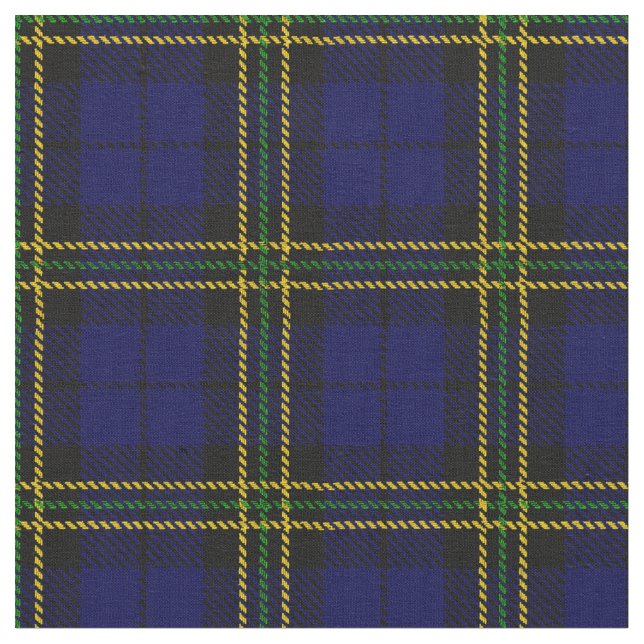 Dark Royal blue, green, yellow,gold stripe plaid Fabric (Close Up)