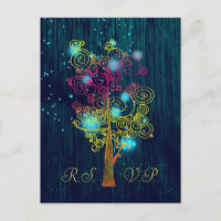Dark Royal Blue Spiral Trees Rustic Wedding RSVP