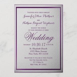 Dark Royal Purple Outline on Grey Gradient Invitation