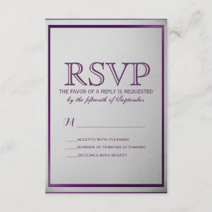 Dark Royal Purple Outline on Grey Gradient RSVP Card