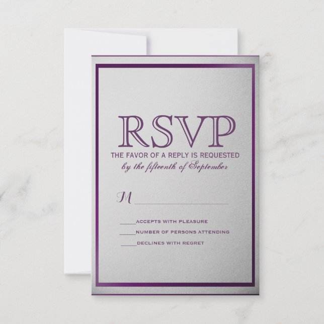 Dark Royal Purple Outline on Grey Gradient RSVP Card (Front)
