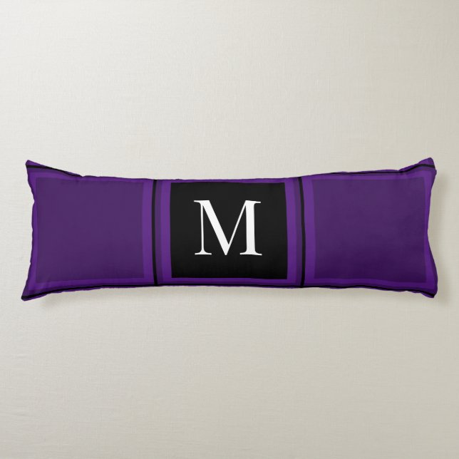 Dark Royal Purple Striped Custom Single Initial Body Cushion (Front)
