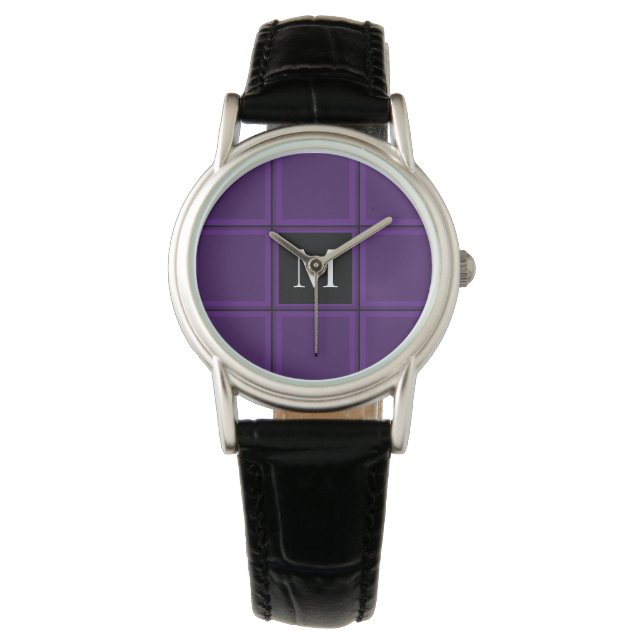 Dark Royal Purple Striped Custom Single Initial Watch (Front)