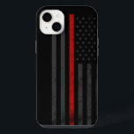 Dark & Rugged | Fire Fighter Red Line Flag iPhone 14 Plus Case<br><div class="desc">Featuring a unique and under-the-radar look that has a wide appeal for many, this iPhone OtterBox Defender case will easily turn heads. The case features a dark and distressed style Firefighter flag with a vibrant red line running through the centre of it. The red line is a token representation of...</div>