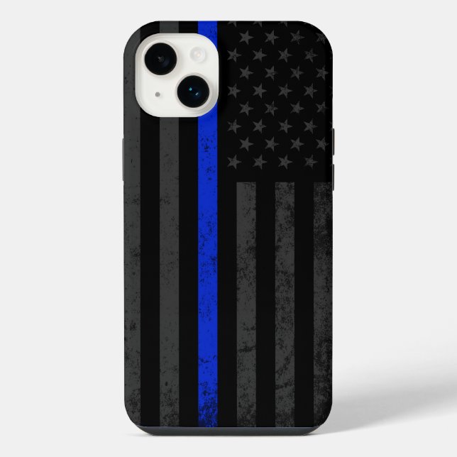Dark & Rugged Style | Thin Blue Line Police Flag iPhone Case (Back)