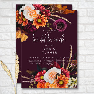 Dark Russet Boho Floral Burgundy Bridal Brunch Invitation