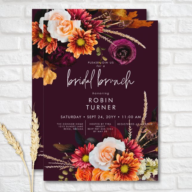 Dark Russet Boho Floral Burgundy Bridal Brunch Invitation (Dark Russet Boho Floral Burgundy Bridal Brunch Invitation)