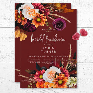 Dark Russet Boho Floral Rust Bridal Luncheon Invitation