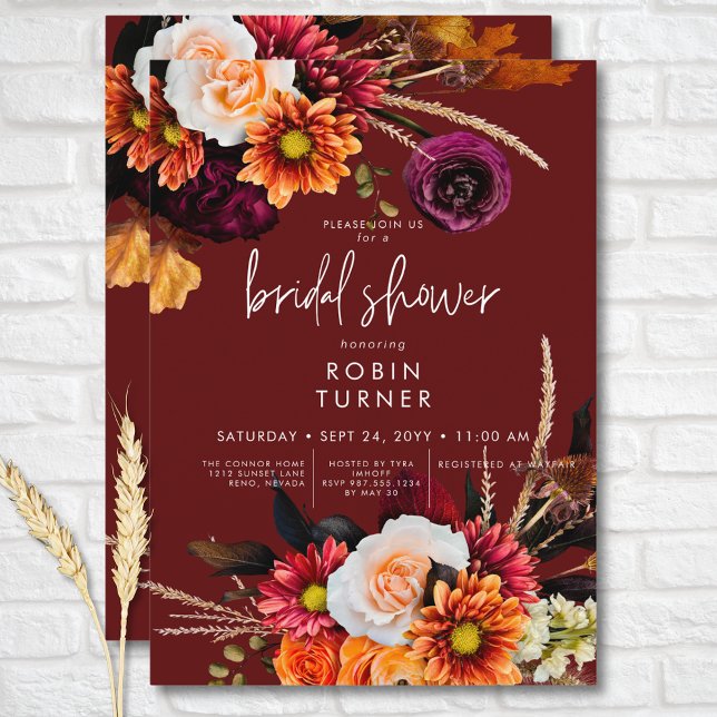 Dark Russet Boho Floral Rust Bridal Shower Invitation (Dark Russet Boho Floral Rust Bridal Shower Invitation)
