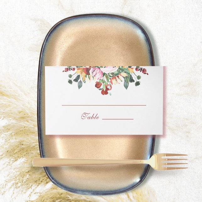  Dark Rust Red Watercolor Sunflower Autumn Fall Place Card (Creator Uploaded)