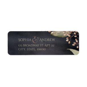 Dark rustic botanical greenery return address label