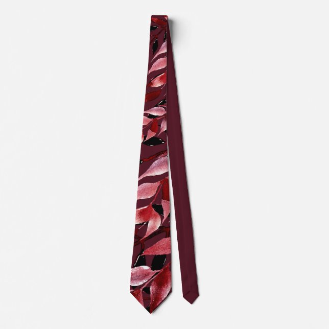 Dark Rustic burgundy autumn botanical Neck tie (Front)