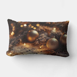 Dark Rustic Christmas Musical Notes Lumbar Cushion