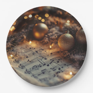 Dark Rustic Christmas Musical Notes Paper Plate