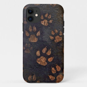 Dark Rustic Distressed Animal Paw Prints Pattern iPhone 11 Case