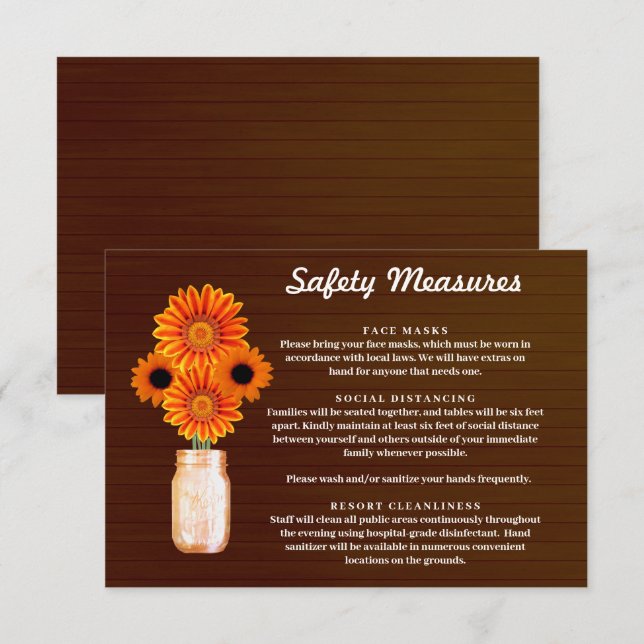 Dark Rustic Orange Floral Mason Jar Safety Measure Enclosure Card (Front/Back)
