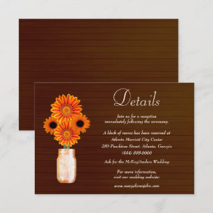 Dark Rustic Orange Floral Mason Jar Wedding Detail Enclosure Card