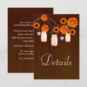 Dark Rustic Orange Floral Mason Jars Details Enclosure Card