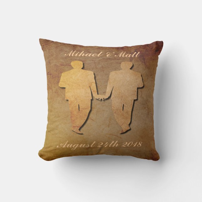 Dark Rustic Pillow Custom Gay Wedding Gift for Men (Front)
