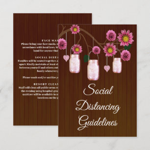 Dark Rustic Pink Floral Mason Jar Safety Measures Enclosure Card