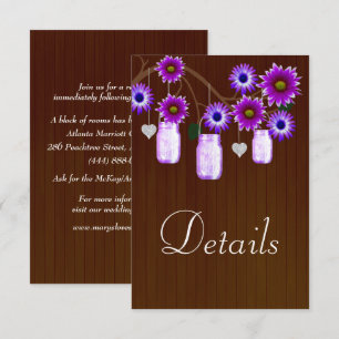 Dark Rustic Purple Floral Mason Jars Details Enclosure Card