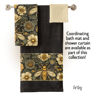 Dark Rustic Vintage Bees and Flowers Floral Bath Towel Set