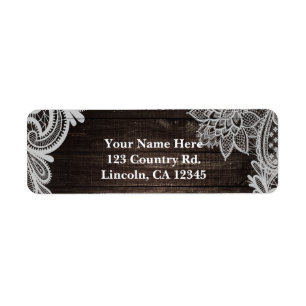 Dark Rustic Wood & Elegant Lace Wedding Return Address Label
