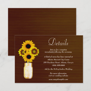 Dark Rustic Yellow Floral Mason Jar Wedding Detail Enclosure Card