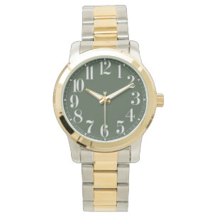 Dark Sage and Silver Large Numbered Watch