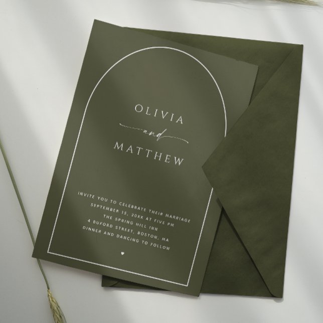 Dark Sage Arch Woodland Wedding. Forest Photo + QR Invitation (Creator Uploaded)