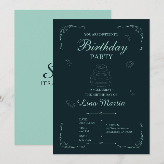 Dark Sage Birthday Invitation (Front/Back)