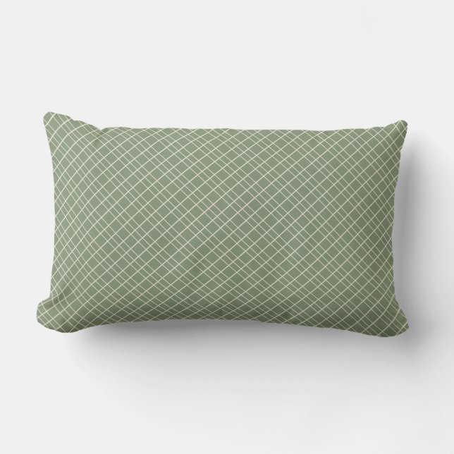 Dark Sage Diagonal Tattersall  Lumbar Pillow (Front)