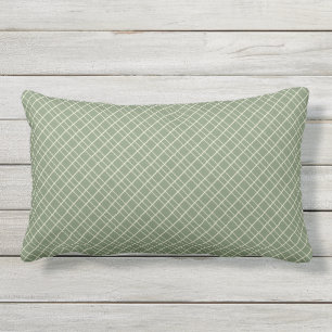 Dark Sage Diagonal Tattersall  Lumbar Pillow