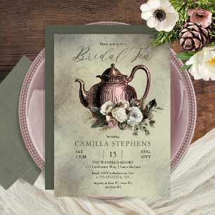 Dark Sage   Dusky Rose Winter Floral Bridal Tea Invitation