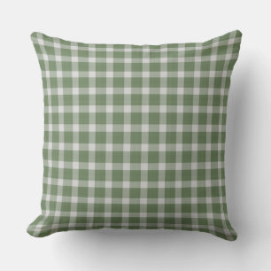 Dark Sage Green and white checkered plaid gingham Cushion