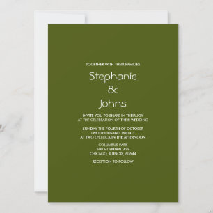 Dark Sage Green Black Simple Minimal Cool Wedding Invitation