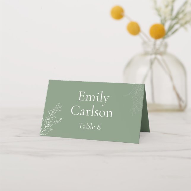 Dark Sage Green Botanical Place Card (Back)