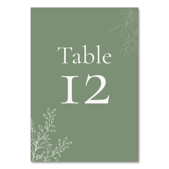 Dark Sage Green Botanical Table Number (Front)