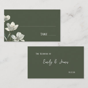 Dark Sage Green Botanical Wedding Place Card