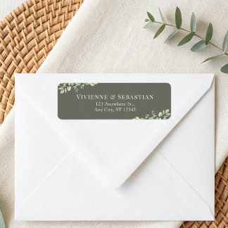 Dark Sage Green Eucalyptus Wedding Return Address Label