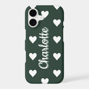 Dark Sage Green Hearts Personalized Name