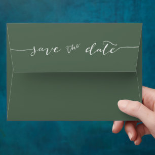 Dark Sage Green Minimalist Save the Date Envelope