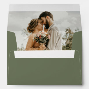 Dark Sage Green Photo Wedding Envelope