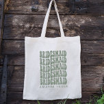 Dark Sage Green Retro Personalised Bachelorette Tote Bag<br><div class="desc">Looking for the perfect gift for your bridesmaids? Look no further than our personalised tote bags! Our bags are perfect for any bride-to-be, and make the perfect addition to any bachelorette party. Whether you're planning a beach getaway or a night out on the town, our personalised tote bags will have...</div>