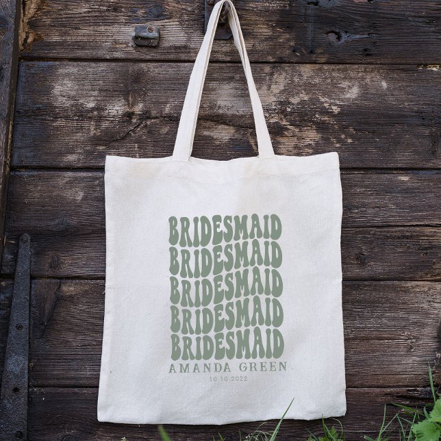 Dark Sage Green Retro Personalised Bachelorette Tote Bag (Creator Uploaded)