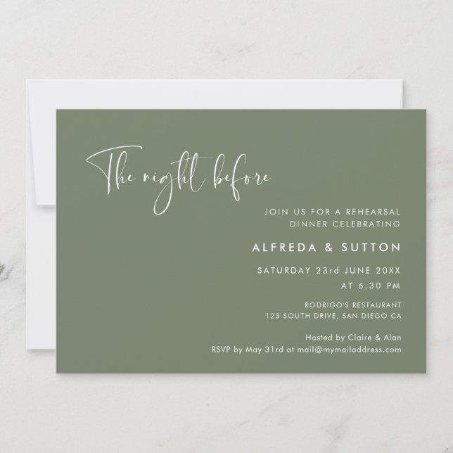 Dark Sage green The night before rehearsal dinner Invitation (Front)