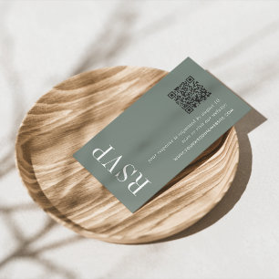 Dark Sage Green Wedding QR Code RSVP Enclosure Card
