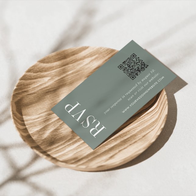 Dark Sage Green Wedding QR Code RSVP Enclosure Card (Creator Uploaded)